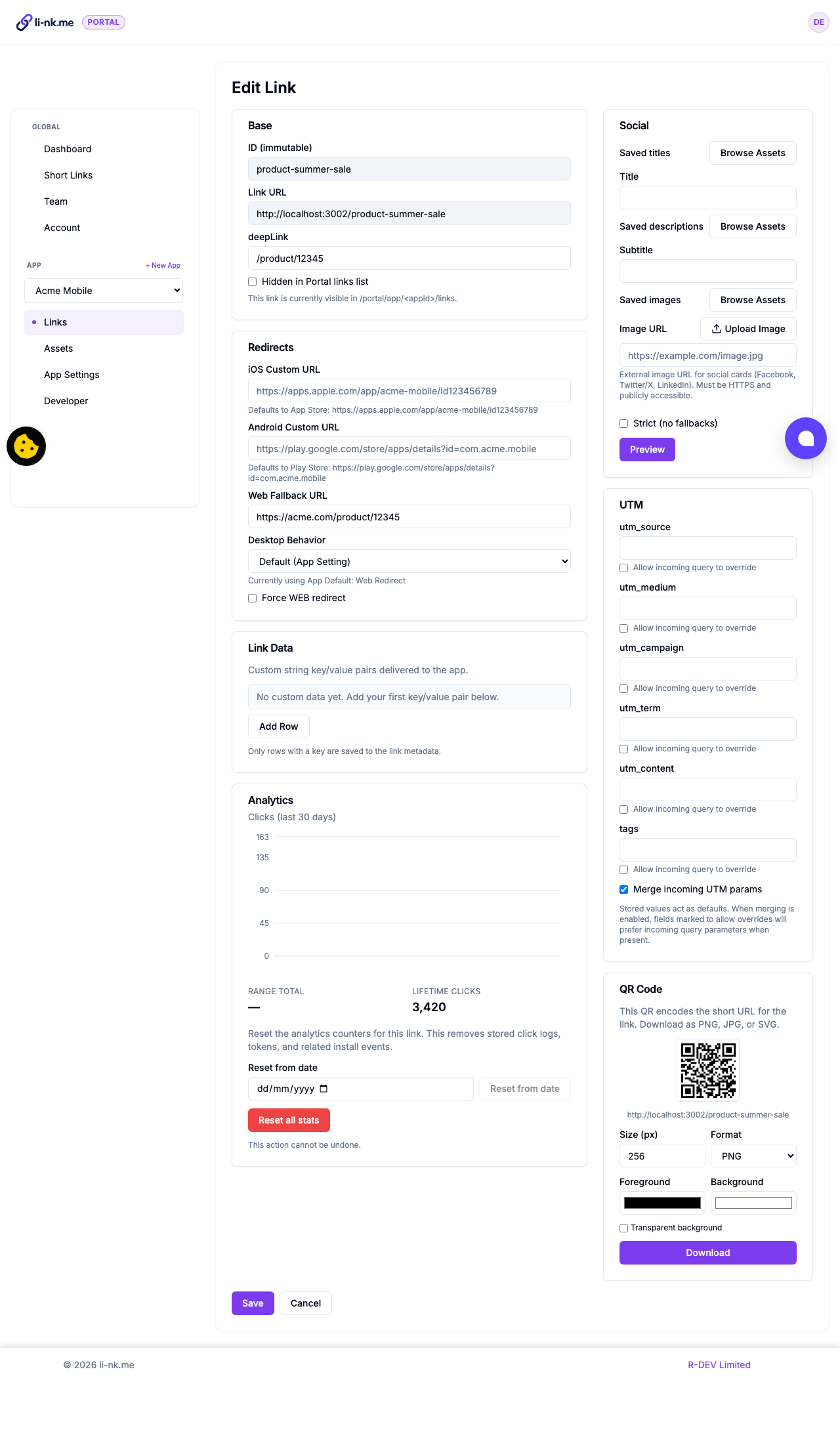 Click-to-install analytics screenshot