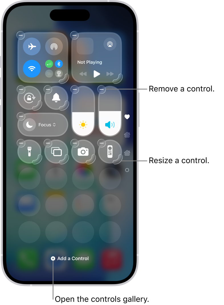 Control Center edit mode on iPhone