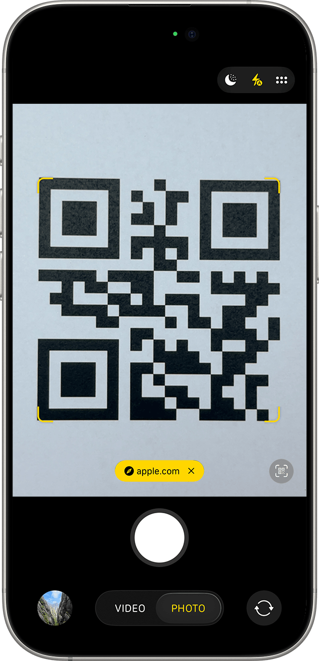 iPhone Camera scanning a QR code
