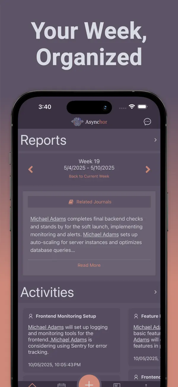 Asynchor reports overview with weekly highlights