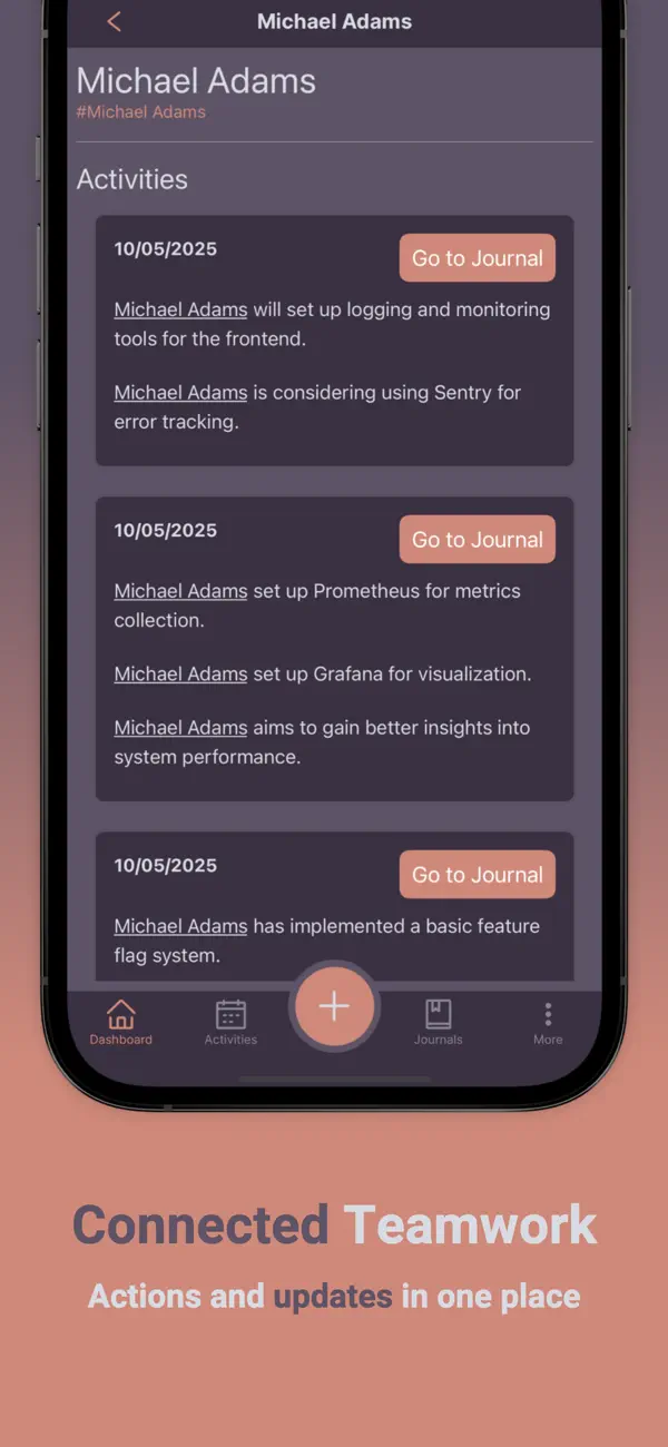 Asynchor member activity feed with quick actions
